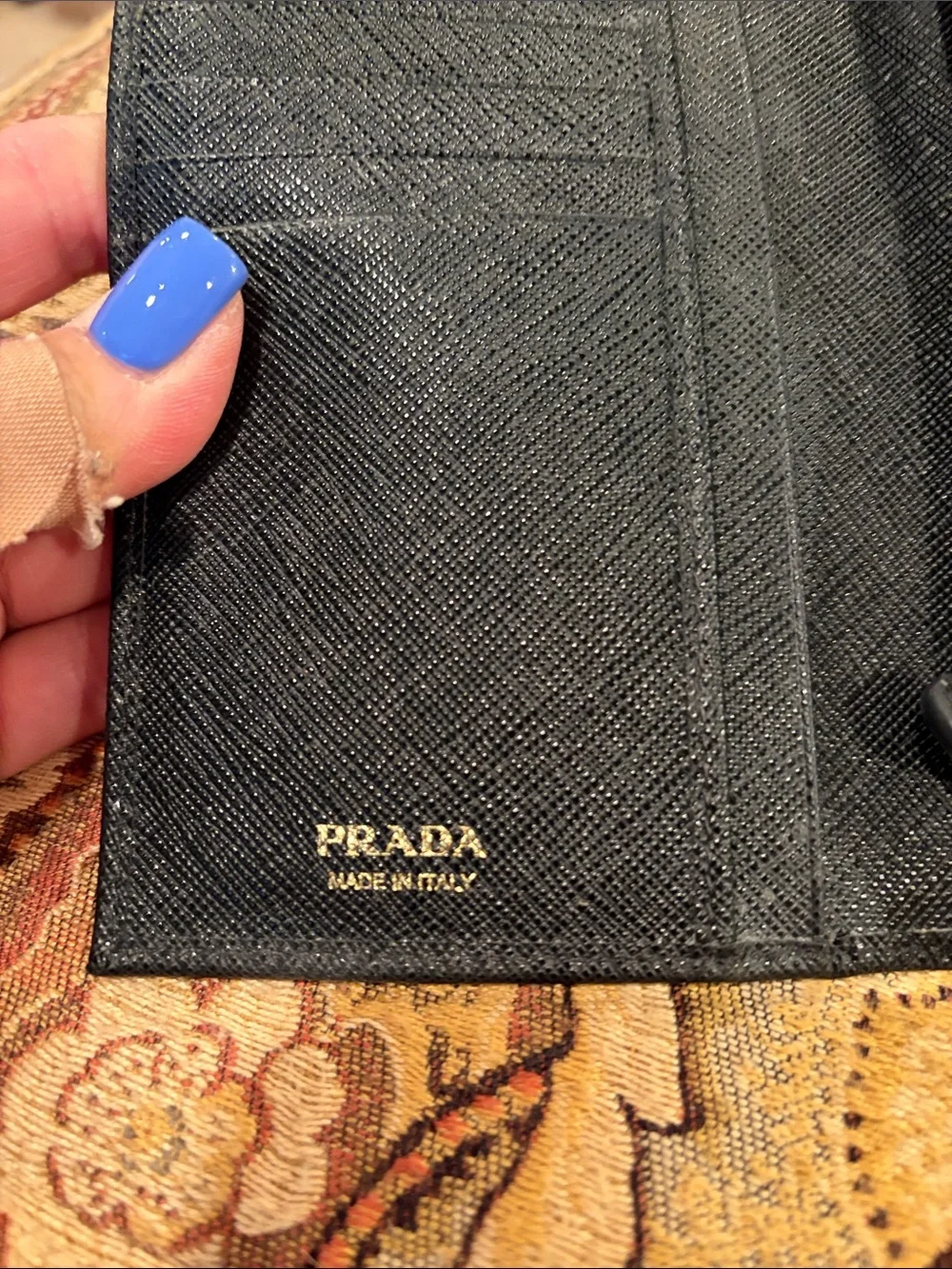 Prada Black Saffiano Leather Snap Wallet with Gold Logo